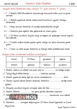 Atatürk'ün Kişilik Özellikleri Etkinlik