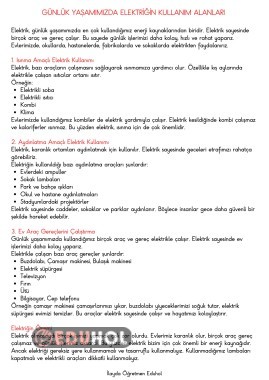 Günlük Yaşamımızda Elektriğin Kullanım Alanları Ders Notu