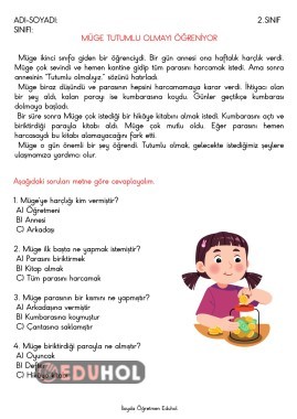 Müge Tutumlu Olmayı Öğreniyor Okuma Anlama Metni