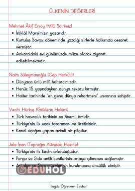Ülkenin Değerleri Ders Notu
