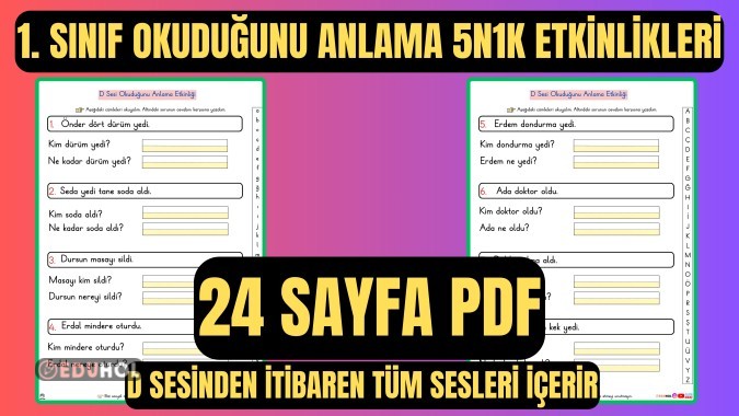 1. Sınıf Okuduğunu Anlama Etkinlikleri 5N1K