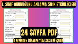 1. Sınıf Okuduğunu Anlama Etkinlikleri 5N1K