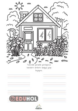 Resimdeki nesnelerin ismini yazıp boyama etkinliği