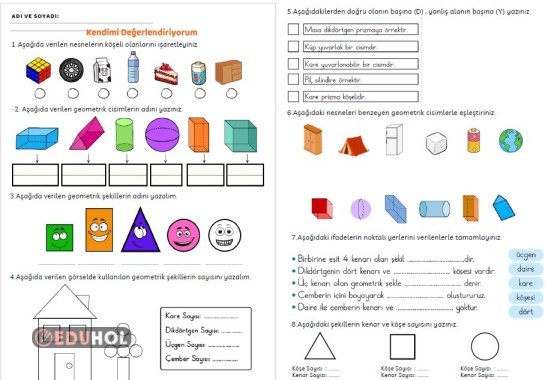 2.sınıf Matematik Geometrik Cisim, Şekil Etkinlik