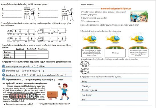 2.sınıf Türkçe Kendimi Değerlendiriyorum