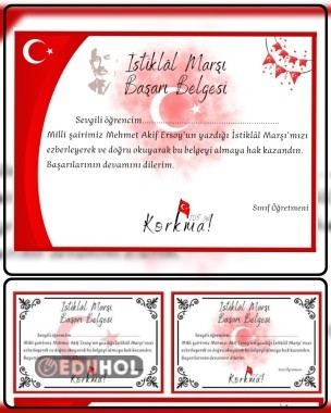 İstiklal Marşı Başarı Belgesi -3 tasarım-