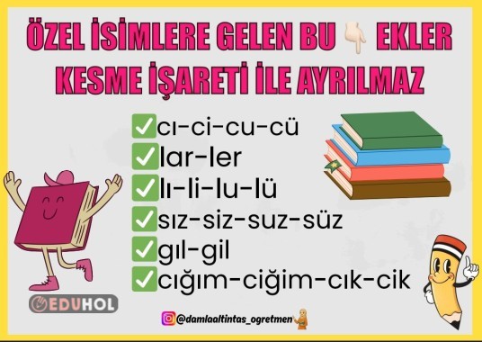 Özel isimlere gelen ve kesme işareti ile ayrılmayan ekler