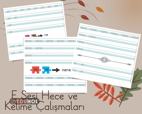 E Sesi Hece ve Kelime Birleştirme Çalışmaları 3 Sayfa