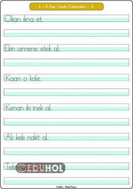 K Sesi Cümle Okuma ve Yazma Çalışmaları - 2