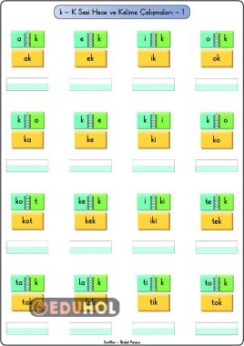 K Sesi Hece ve Kelimeleri Okuma-Yazma Çalışmaları-1