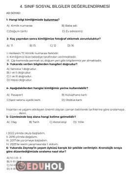 4. Sınıf Sosyal Bilgiler Değerlendirme