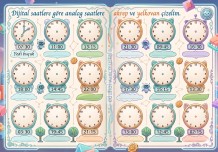 Anolog Saat Çizimi Renkli Şablon