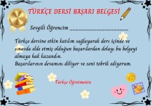 Türkçe Dersi Başarı Belgesi