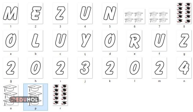 Mezun Oluyoruz yazısı harf şablonları ve pano süsleme
