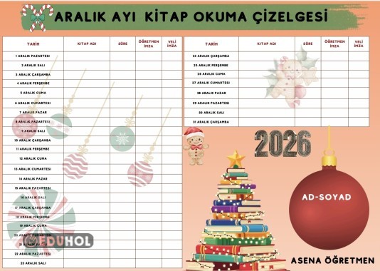 Aralık Ayı Kitap Okuma Çizelgesi