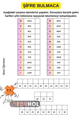 Çarpma İşlemi Şifre Bulmaca