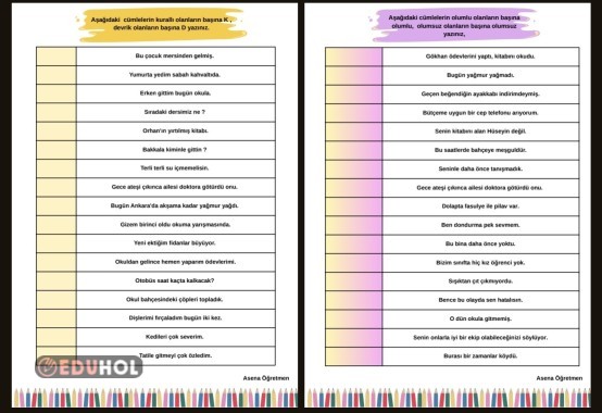Cümle Bilgisi Çalışma Kağıdı