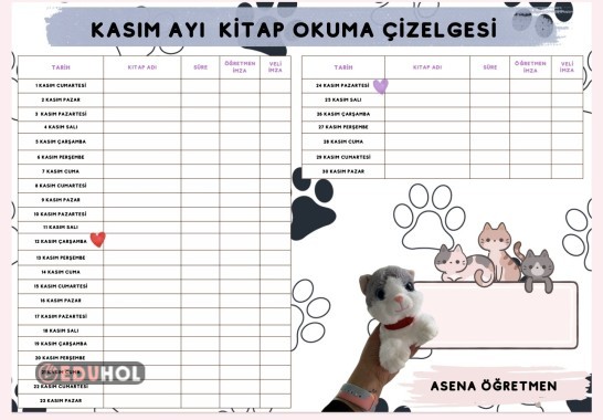 Kasım Ayı Kitaplarının Okuma Çizelgesi