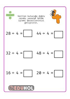2 sayfa bölme işlemi etkinliği 4'e bölme işlemi alıştırması