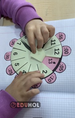 Saatler konusu öğleden önce ve sonra saatleri pekiştirmek için dakikalı kes yapıştır saat