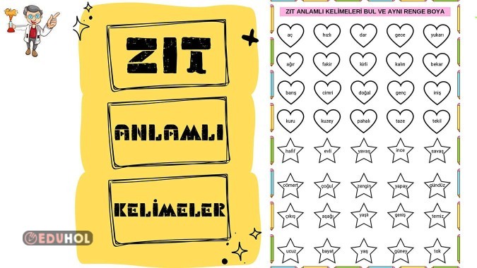 Zıt Anlamlı Kelimeleri Bul ve Boya - Pdf