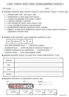 TÜRKÇE DERSİ SÜREÇ DEĞERLENDİRME ETKİNLİK-1
