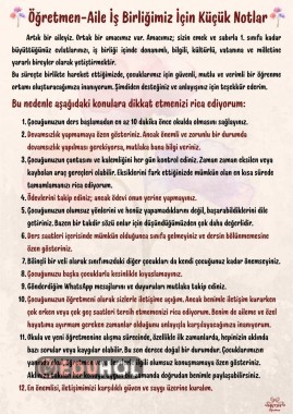 Öğretmen-Aile İşbirliği için veliye küçük notlar