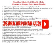 Mevsimlerin oluşumu 35 soruluk doğru yanlış etkinliği