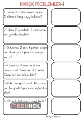 1. Sınıf karışık problemler