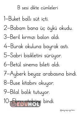 B sesi dikte cümleleri