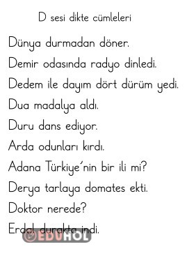 D sesi dikte cümleleri