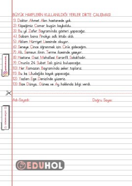 Büyük Harflerin Kullanıldığı Yerler Dikte Çalışması