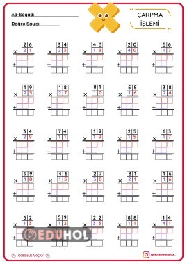 Çarpma İşlemi Çalışma Sayfası-2 (2X2)