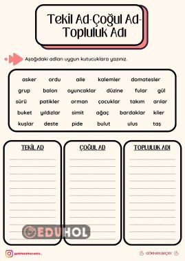 Tekil Ad - Çoğul Ad - Topluluk Adı