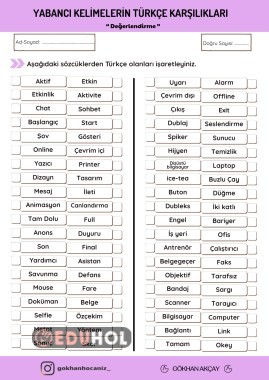 Yabancı Kelimelerin Türkçe Karşılığı Quiz