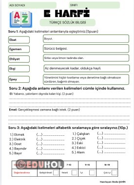 E HARFİ SÖZLÜK BİLGİSİ