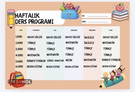 2.sınıf haftalık ders programı