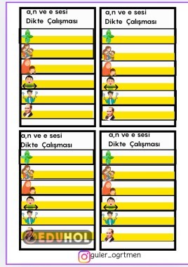 A n ve E sesi resimli dikte şablonu