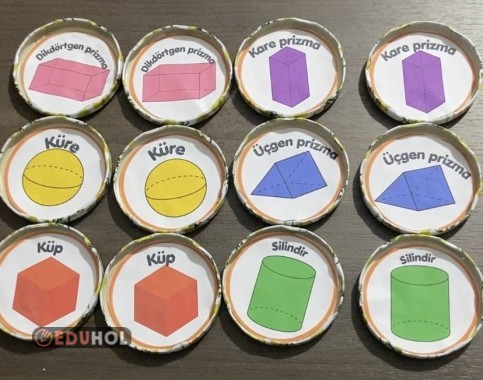 Geometrik cisimler kavanoz kapağı oyunu