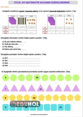 3.Sınıf Eylül Ayı Matematik Kazanım Değerlendirme