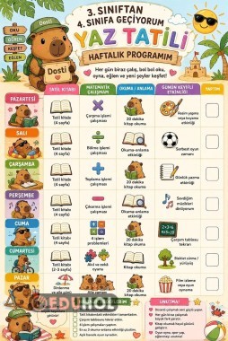 3.SINIFTAN 4.SINIFA GEÇEN ÖĞRENCİLER İÇİN HAFTALIK TATİL PROGRAMI