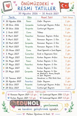 RESMİ TATİLLER 20206-2027