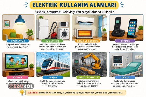 Elektriğin kullanım alanları defter görseli