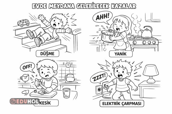 Evde meydana gelebilecek kazalar deftere yapıştırma