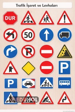 Hayat bilgisi trafik işaret ve levhaları deftere