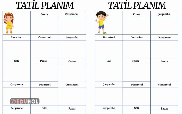 ARA TATİL İÇİN ÇALIŞMA PLANI ŞABLONU
