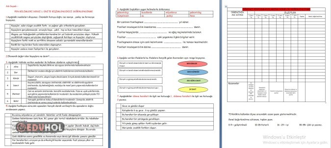 Fen bilimleri dersi 1. ünite biçimlendirici değerlendirme