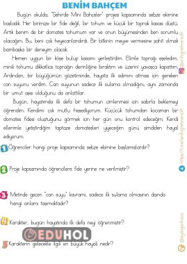 OKUMA ANLAMA METNİ-BENİM BAHÇEM