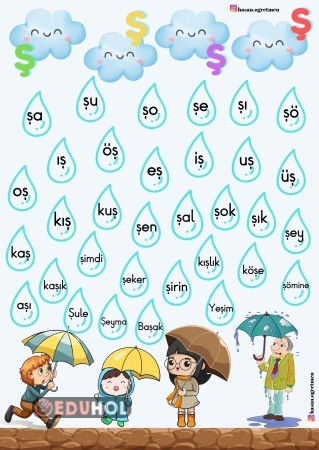 '' Ş '' sesi hece ve kelime okuma ve boyama sayfası