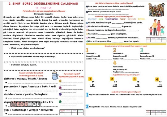 2. SINIF SÜREÇ DEĞERLENDİRME ÇALIŞMASI 14. HAFTA